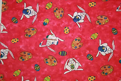 44X140  Shy 4yds Cotton Fabric MODA Whimsical Wabbits Easter Eggs Pink • $29.99