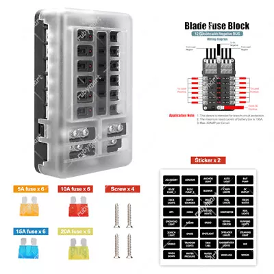 12-Way Blade Fuse Box Block Holder LED Indicator 6 12 24V Auto Marine Waterproof • $17.99