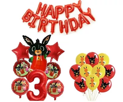 BING BUNNY Red Balloon Set For 3rd Birthday Party FOIL HELIUM Decorations AGE 3 • £5.79