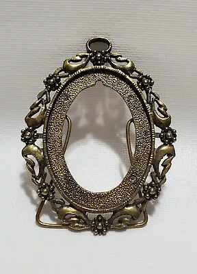 Vintage Mini Brass Photo Frame Free-Standing 3.5  Oval Ornate Floral Border • $6.97