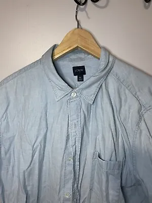 J.Crew Mens Chambray Short Sleeve Button Up Shirt Size XL Light Blue Cotton  • $4