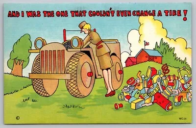 Comic Postcard Halverson Beals WC-14 WAC Soldier Working On A Jeep Pile Of Parts • $6.76