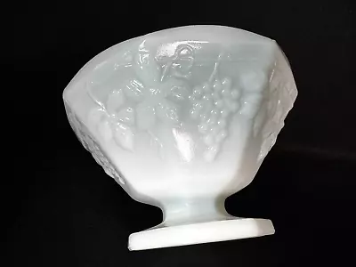 Anchor Hocking Grape Harvest Fruit Bowl White Milk Glass Pedestal Octagon • $7.64