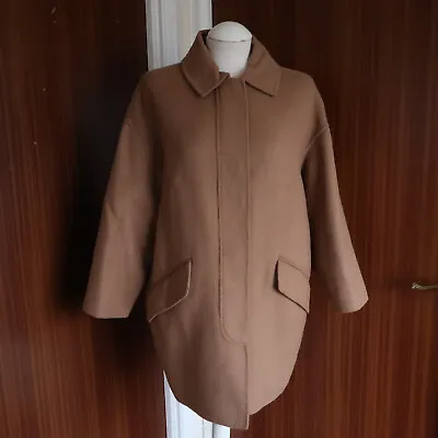 Zara 54% Wool Oversized Cocoon Relaxed Pea Coat In Camel Size Small (S) UK 8-10 • £20