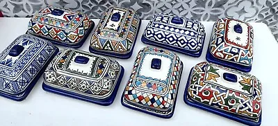 HAND PAINTED CERAMIC BUTTER DISH * FES POTTERY* Many Designs MULTI COLOURS • £14.99
