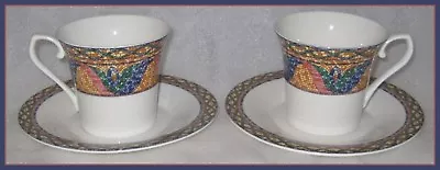 2 MIKASA SAO PAULO CUP & SAUCER SETS ~ MUGS Ultima Mosaic EXCELLENT MINTY! VGC • $24.88