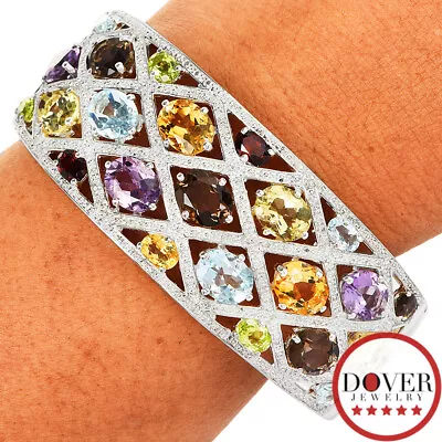 Estate Multi Gemstone Sterling Silver Wide Cuff Bracelet 53.1 Grams NR • $118