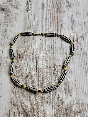 Vintage Single Strand Handmade Black White Red Green Yellow Beads Necklace • $25