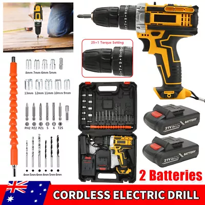 21V Cordless Drill + 2 Battery Heavy Duty Impact Driver Kit Brushless Hammer Kit • $38.99