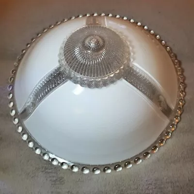 VINTAGE 1940s White & Clear Beaded Glass 3 Hole Ceiling Light Fixture 11  • $60