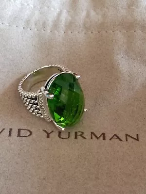 David Yurman Sterling Silver Oval 16x26 Peridot Wheaton Cable Ring Size 8 • $225