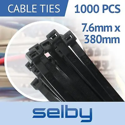 1000pcs Cable Ties Zip Ties Black 7.6mm X 380mm Strong Nylon UV Stabilised • $94