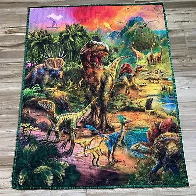 Dinosaur T-Rex Blanket Quilted Handmade Volcanoes Reversible • $23.99
