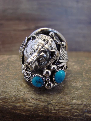 £112.91 • Buy Navajo Sterling Silver & Turquoise Growling Bear Ring By Saunders -  Size 10