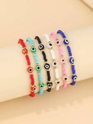 $2.39 • Buy Beaded Evil Eye Bracelet Women Charm Lucky Charm Pink White Red Blue Black Green