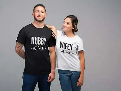 Hubby Wifey Est Year Couples TShirt Husband Wife Married Newlywed Wedding  • £10.99