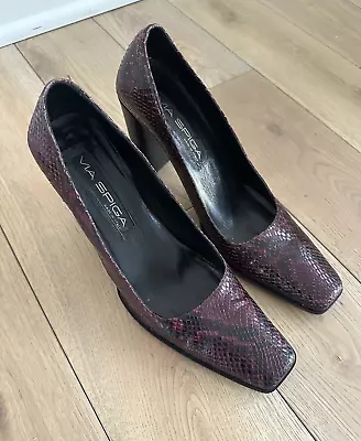 Via Spiga Womens Snakeskin Print Leather Square Pump 8.5 Italy Purple • $56