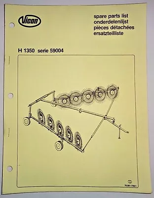 Vicon H 1350 Series 59004 Fingerwheel Rake Parts Catalog Manual Book • $2.40