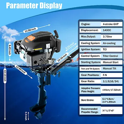 4 Stroke 6.0HP Gas Outboard Motor Fishing Boat Trolling Engine Air Cooling 3750W • $500