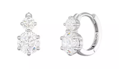 J.Estina Whitemond One Touch Earrings JJLJEQ3BS300SW000 Silver 925 Rhodium Plate • $89.99