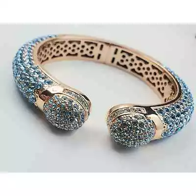 Joan Boyce “Kissable” Hinged Cuff Bracelet – Aqua Pave’ Crystals – Rose Gold  • $65