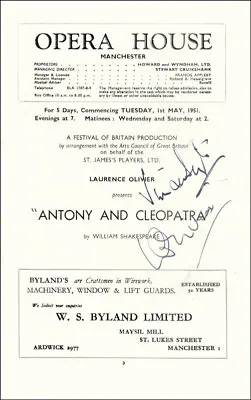 Antony And Cleopatra Play Cast - Program Signed Circa 1951 With Co-signers • $750