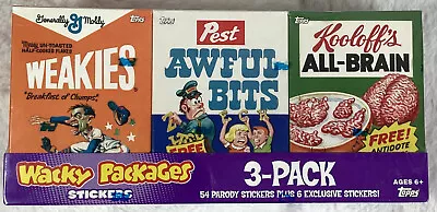 Wacky Packages Mini Cereal Box Parody 3-Pack Set 54 Stickers Topps 2010 Sealed • $19.99