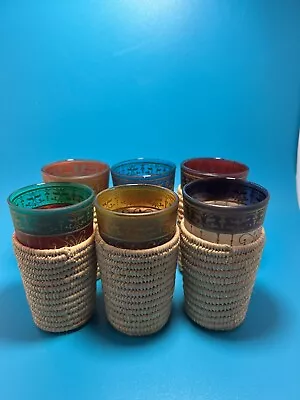 Vintage Assorted Moroccan Tea Cup Set W/ Rope Yarn Holders Set Of 6 • $59.99