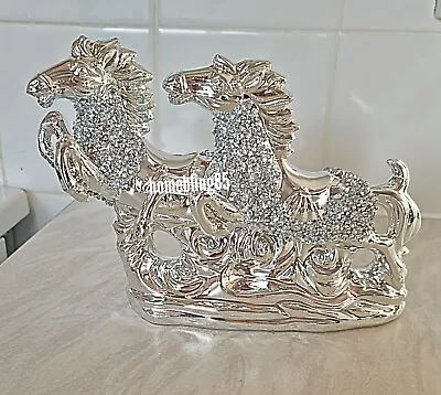 £18.99 • Buy Italian Ceramic Silver Romany Pair Of Horses Bling Ornament Crushed Diamond 