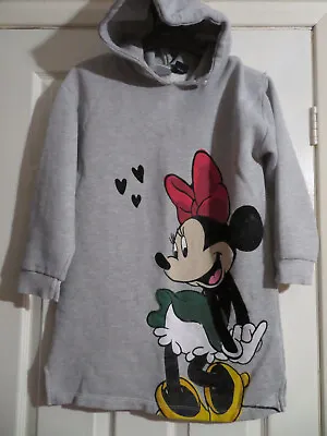 Girls Zara Grey Minnie Mouse Fleece Lined Hooded Jumper Dress Age 9yrs • £4.99