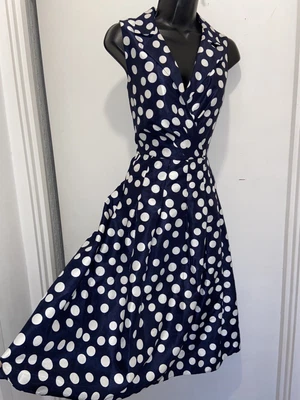 £15 • Buy Jessica Howard Navy Blue White Spot’s V Neck Party Cocktail Dress Size 12