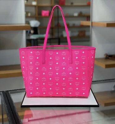 Authentic MCM Neon Pink Color Medium Shopper Tote Bag $695+ Tax • $626.05