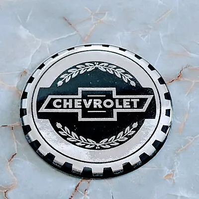 $30 • Buy Black And Chrome Chevy Wheel Chips Emblems Set Of 4 Size 2.25in.