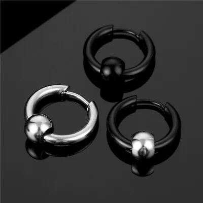 PAIR Mens Ball Dangle Huggie Hoop Earrings Stainless Steel Piercing Punk Jewelry • £2.89