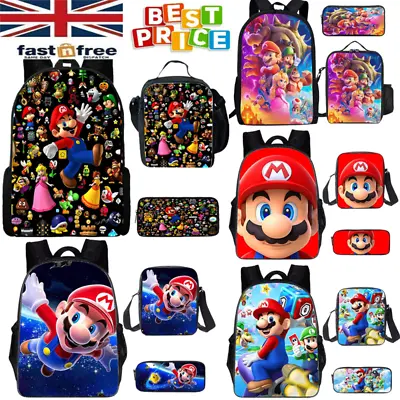 £6.80 • Buy 3Pcs Set Super Mario Backpack Kids Boys Travel Schoolbag Shoulder Bag Rucksack