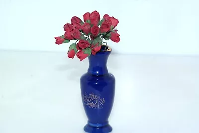Vtg Miniature Dollhouse Doll House Blue Ceramic Vase Red Roses • $9.99