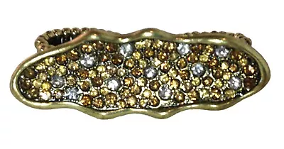 Large 2 Finger Bronze Sparkle Adjustable Stretch Crystal Cocktail Ring Bulk Disc • $14.99