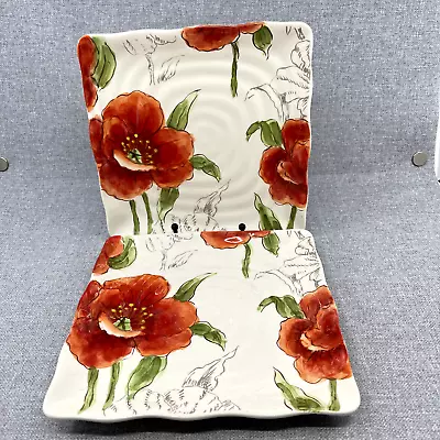 Maxcera Ceramic Square Plates  Red Poppies  Pattern 9  Set Of 2 • $21.25