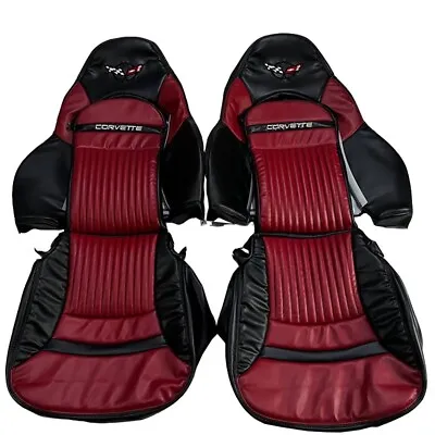 Corvette C5 Sports 1997-2004 In Dark Red  & Black Fuax Leather Car Seat Covers • $270