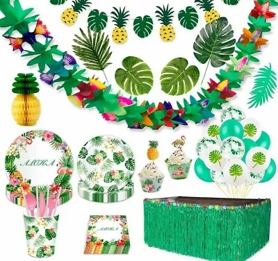 £10.22 • Buy Hawaiian Party Decorations Happy Birthday Banner Summer Flamingo Tropic Balloons