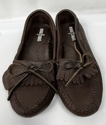 $14.95 • Buy MINNETONKA Brown Leather Driving Loafers Kiltie Women's Shoes Sz 9