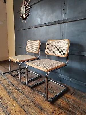 2x Vintage 1970s Italian Marcel Breuer Cesca Chairs Beech Cane & Chrome  • £265