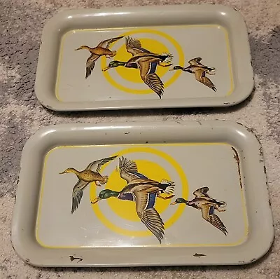 Set Of 2 Vintage 1950s Metal  Ducks In Flight  Serving Lap Trays  • $12