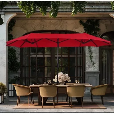 Double-Sided Twin Metal Market Patio Umbrella - Red.  156'' X 78'' Rectangular • $60