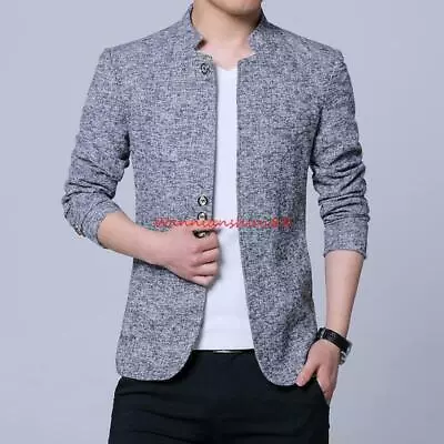 Mens Chinese Style Stand Collar Casual Suit Slim Multi-grain Buckle Clothes • $25.94