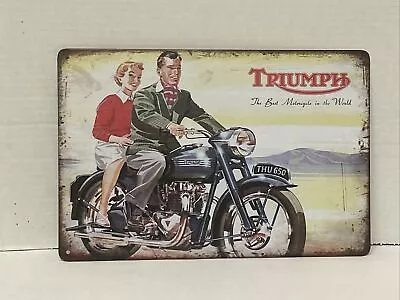 Triumph Tin Sign Metal Decor Garage Mancave Motorcyels 1950s Retro Rustic Look • $11.95