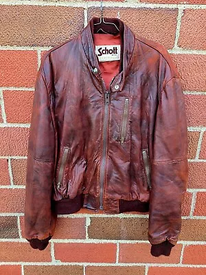 $249.99 • Buy Schott Sportswear Cafe Racer Redish Leather Jacket USA Motorcycle Biker 46