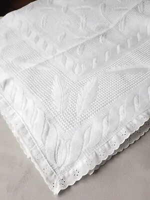 £26.90 • Buy Baby Shawl Blanket 100% Cotton English Embroidery White Unisex Christening Fern