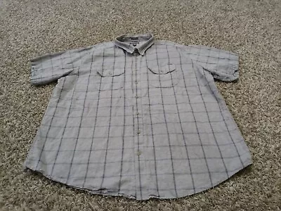 Eddie Bauer Mens Shirt Size 3XLT Grey Check Short Sleeve Button Front Linen Bld • $14.99