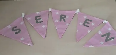 £1.50 • Buy Personalised Name Fabric Bunting Baby Girls Nursery Pink Stars  - Price Per Flag